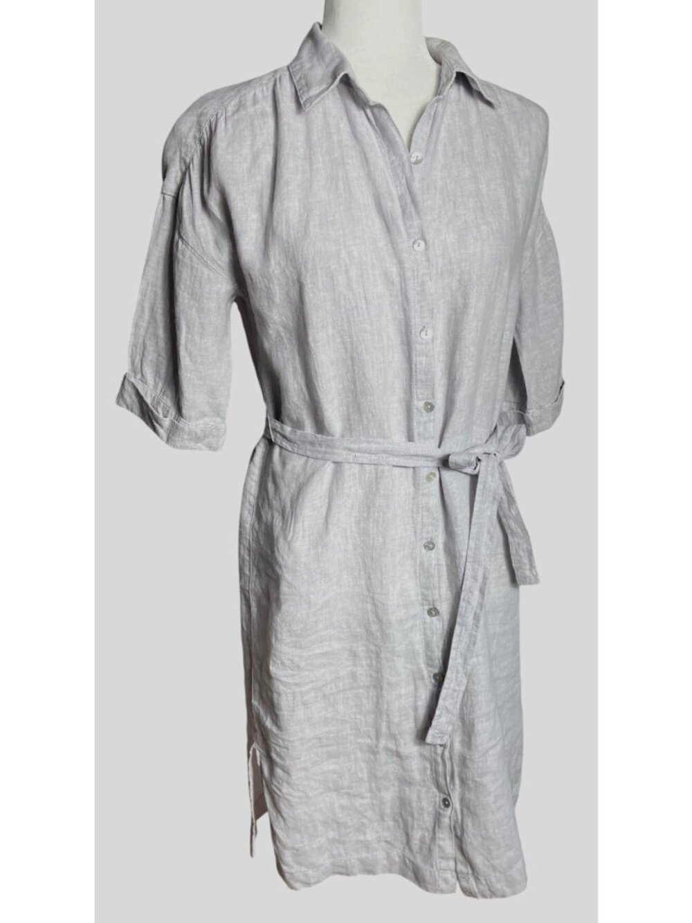 Tahari Linen Shirtdress Gray Button Up Casual Coastal Shift Euro Vacation Wom XS